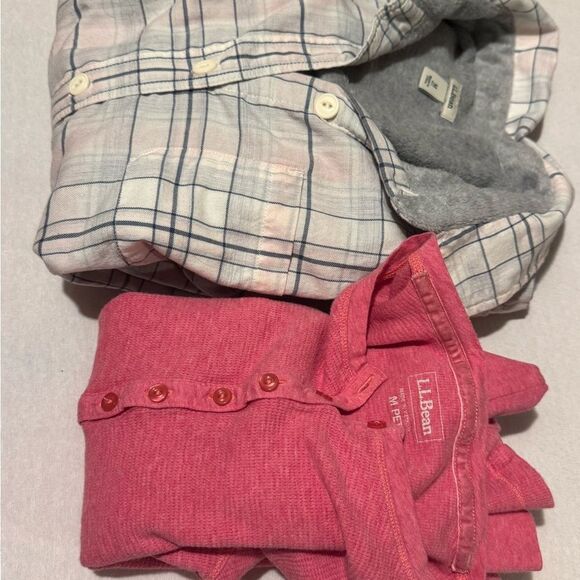 Lot of 2 L.L. BEAN W MED. Plaid Flannel Fleece Lined But Down & Waffle knittop - Picture 2 of 13